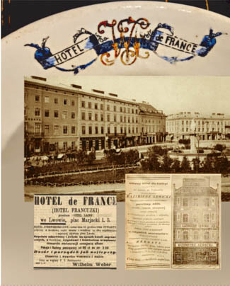 Talerz z Hotelu Francuskiego (fot. Strona z książki „Sekrety kresowych kuferków”)