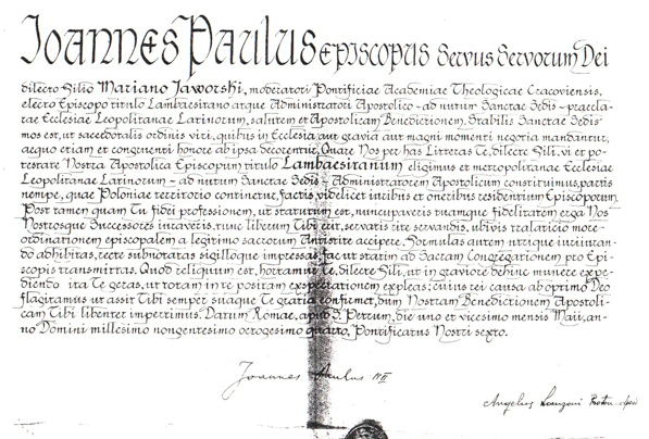 Bulla biskupia Mariana Jaworskiego (z archiwum autora)
